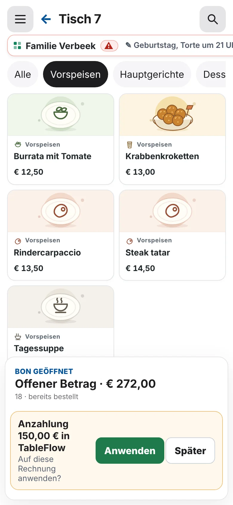Tisch 7 kommt.