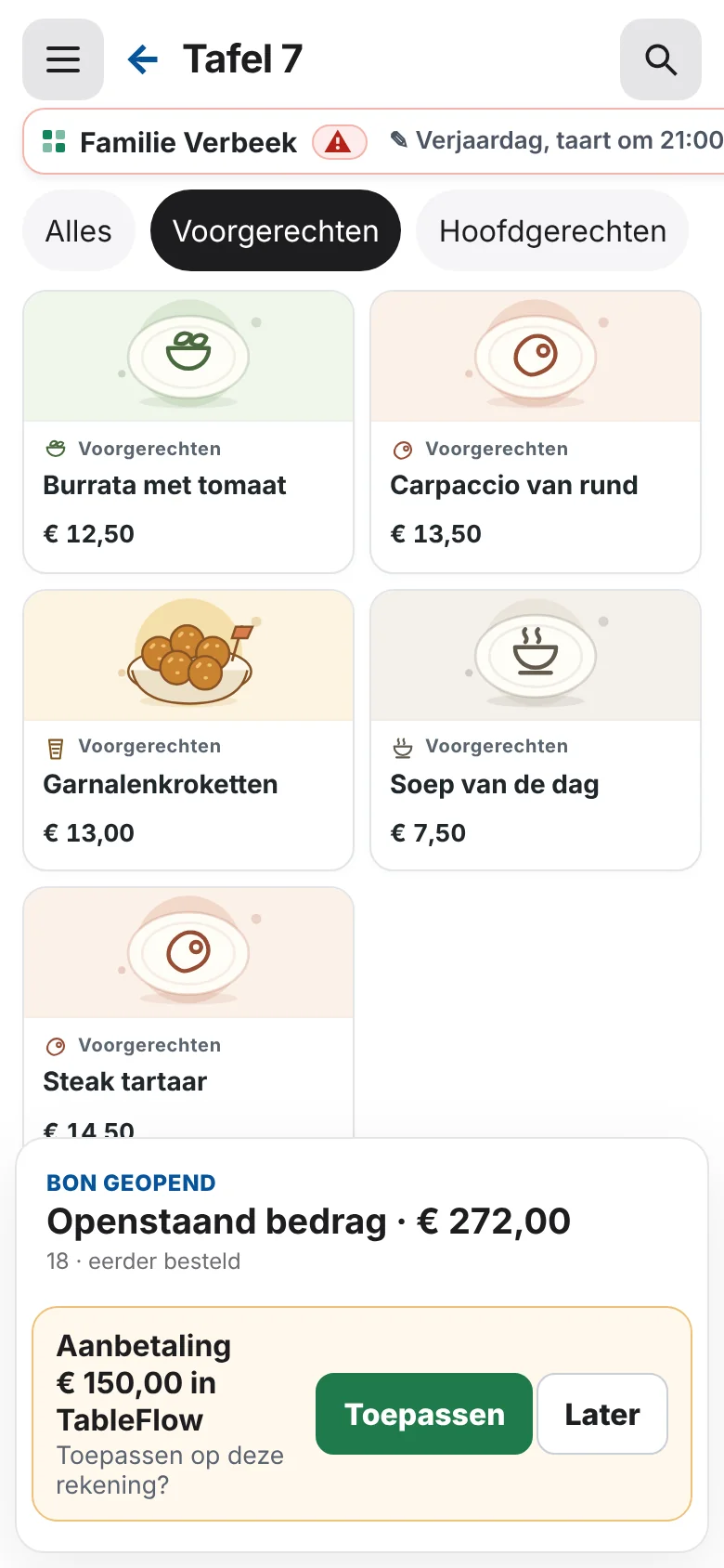 Tafel 7 schuift aan.